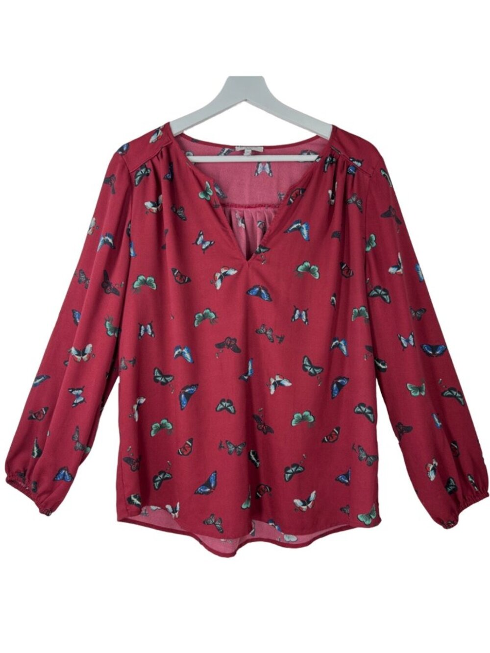 Joie Burgundy Butterfly Print Longsleeve Top Size Large